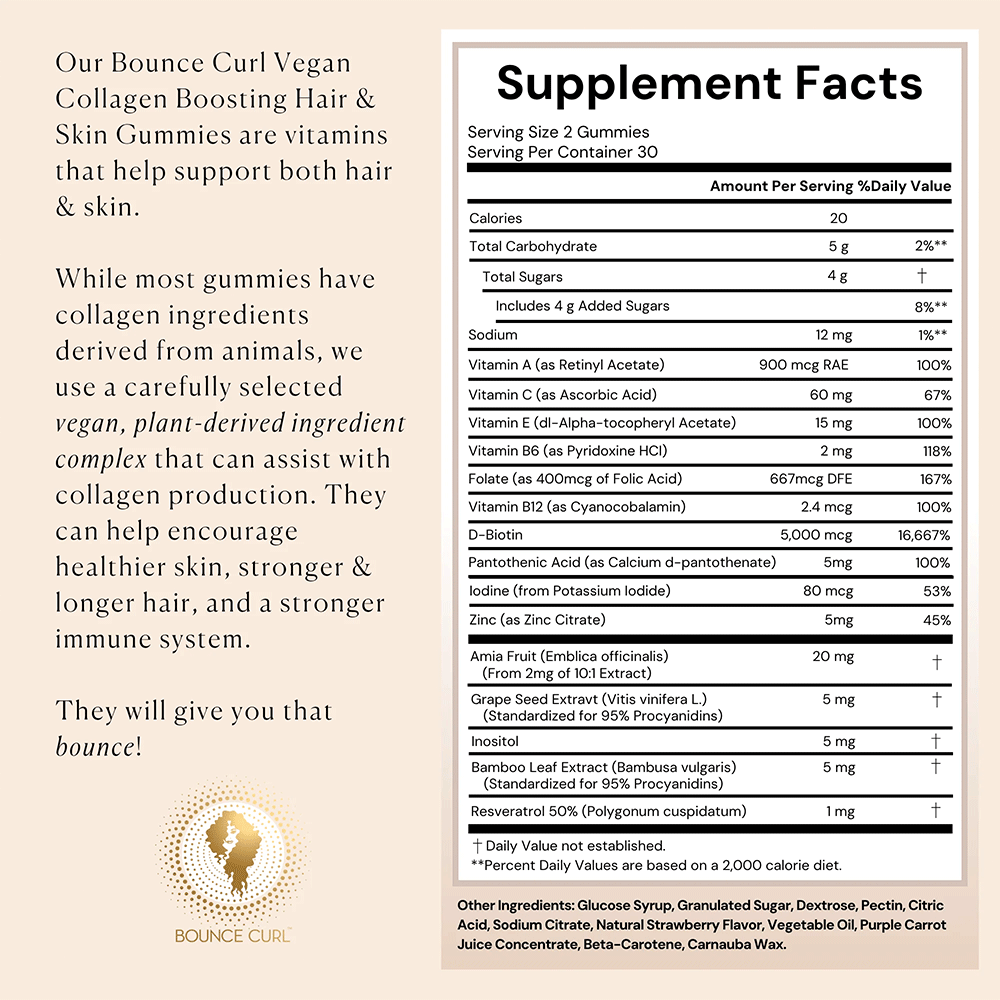 Bounce Curl Vegan Collagen Boosting Hair & Skin Gummies - Suplementos - Curly Nest Spain