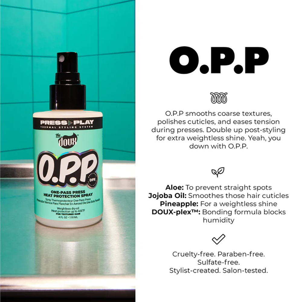The Doux Press Play O.P.P. One Pass Heat Protectant Spray 118ml - Protector térmico - Curly Nest Spain
