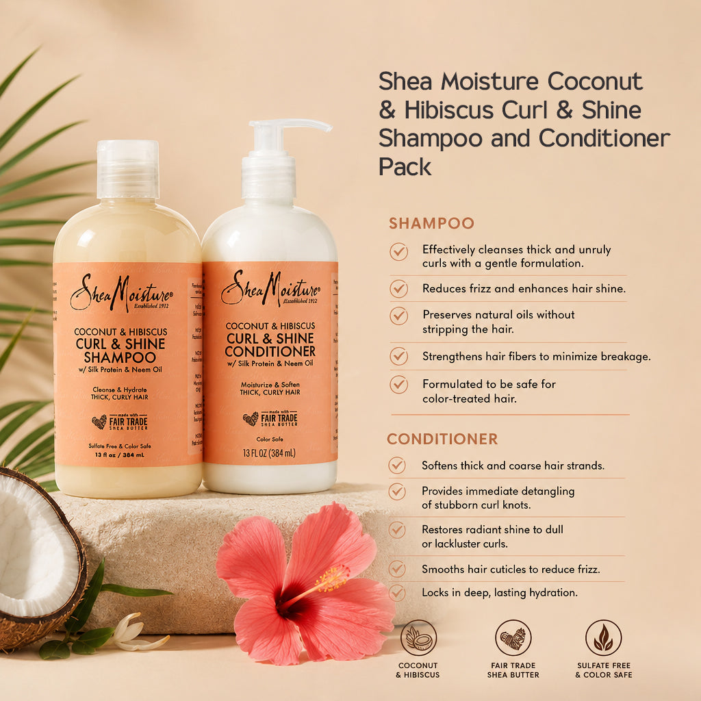Shea Moisture Coconut & Hibiscus Curl & Shine Shampoo and Conditioner Pack - All - Curly Nest Spain