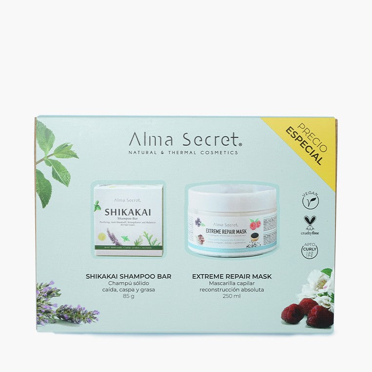 Alma Secret Pack Regalo: Shampoo Shikakai Bar + Mask Extreme - Set de cuidado capilar - Curly Nest Spain