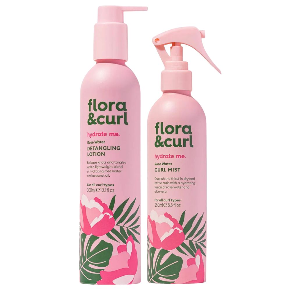 Flora &amp; Curl Hydrate Me Rose Water Hydrating Pack - Set de cuidado capilar - Curly Nest Spain