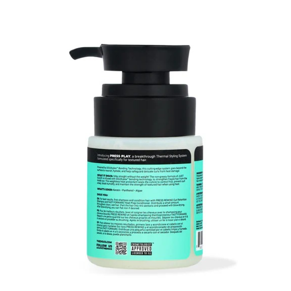 The Doux Press Play Just Glaze Silkening Fluid 2oz - Protector térmico - Curly Nest Spain