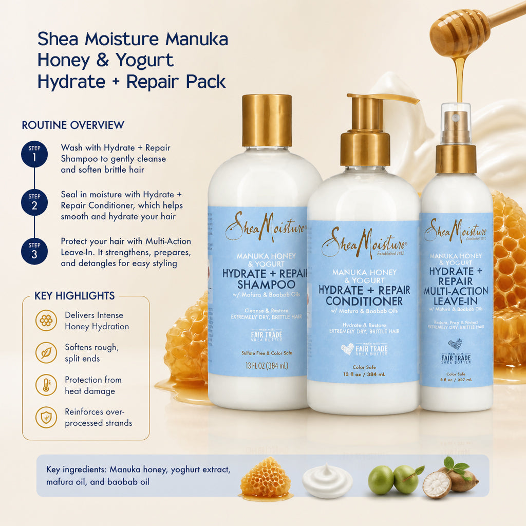 Shea Moisture Manuka Honey &amp; Yogurt Hydrate + Repair Pack - All - Curly Nest Spain