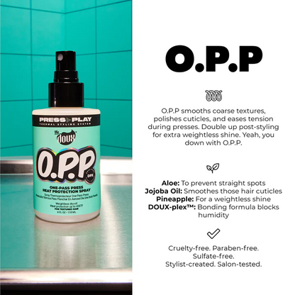 The Doux Press Play O.P.P. One Pass Heat Protectant Spray 118ml - Protector térmico - Curly Nest Spain