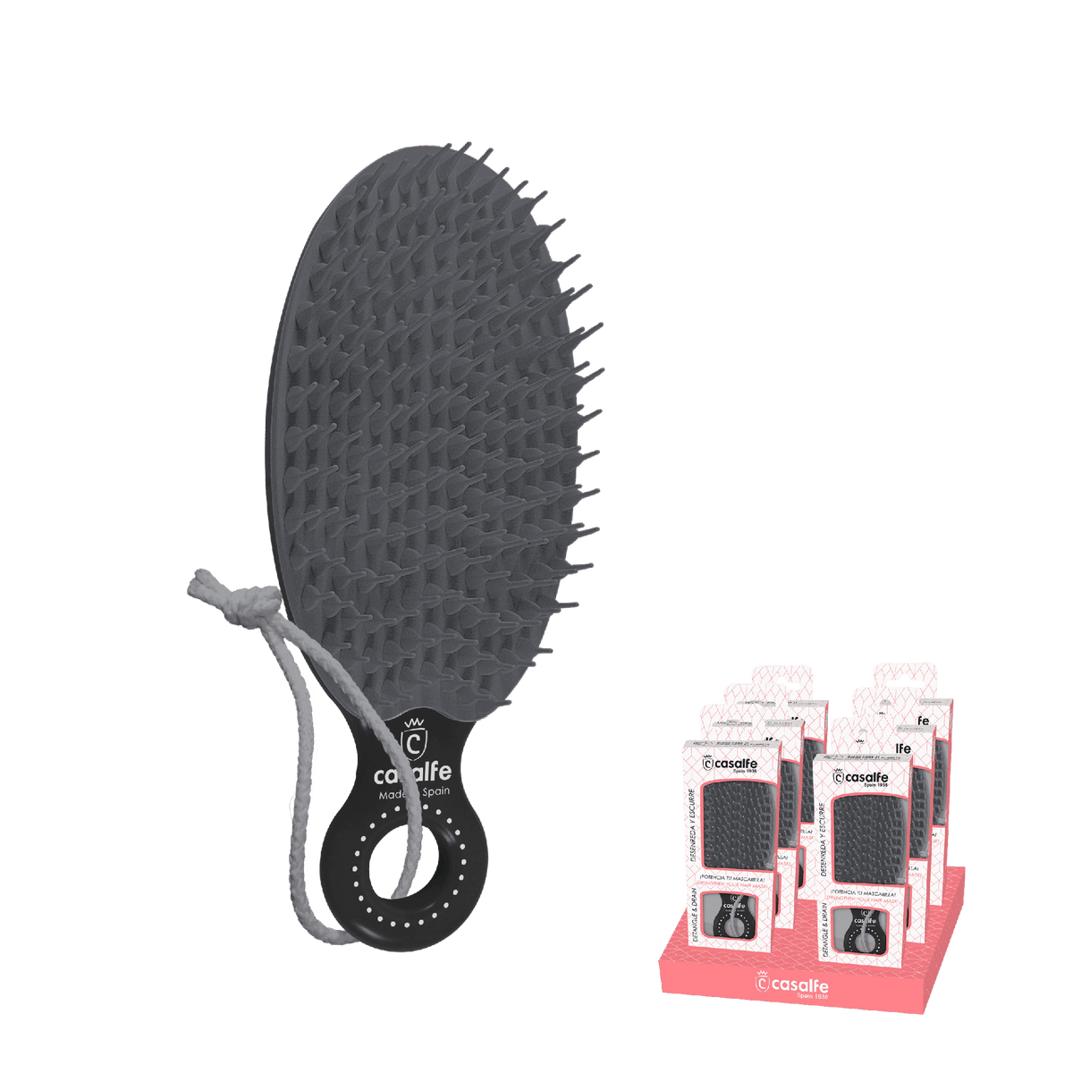 Casalfe Black Brush Detangles and Drains Boosts the Mask - Cepillo desenredante - Curly Nest Spain