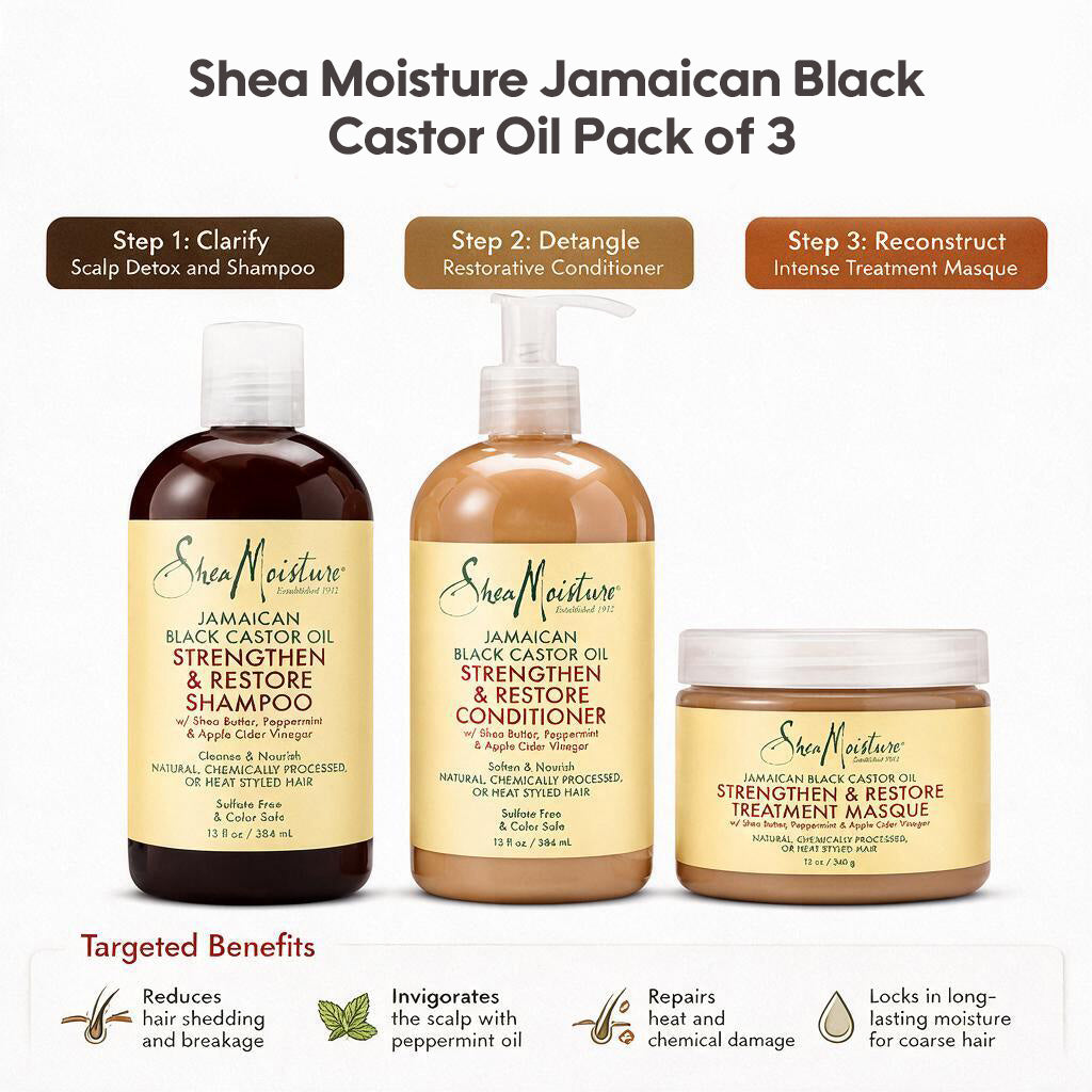 Shea Moisture Jamaican Black Castor Oil Pack of 3 - All - Curly Nest Spain