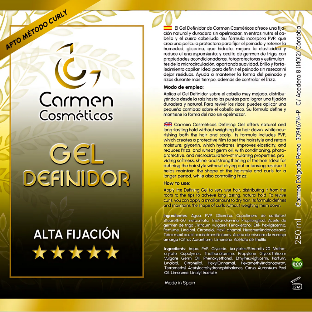 Carmen Cosmetics High-Hold Defining Gel 250ml - Styling Gel - Curly Nest Spain