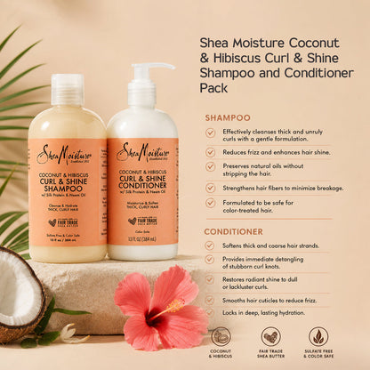 Shea Moisture Coconut &amp; Hibiscus Curl &amp; Shine Shampoo and Conditioner Pack - All - Curly Nest Spain