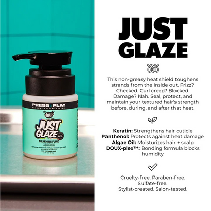 The Doux Press Play Just Glaze Silkening Fluid 2oz - Protector térmico - Curly Nest Spain