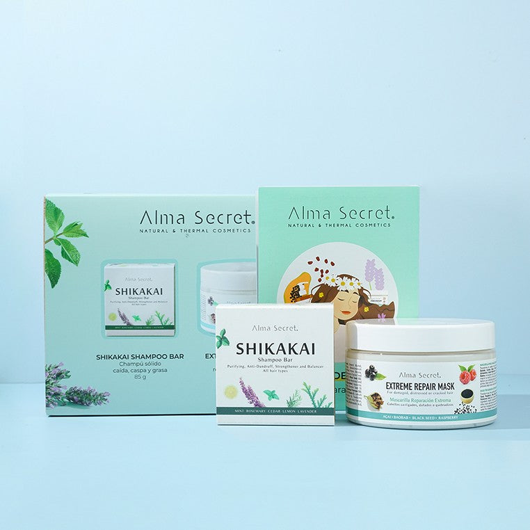 Alma Secret Pack Regalo: Shampoo Shikakai Bar + Mask Extreme - Set de cuidado capilar - Curly Nest Spain