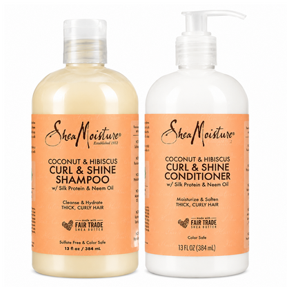 Shea Moisture Coconut &amp; Hibiscus Curl &amp; Shine Shampoo and Conditioner Pack - All - Curly Nest Spain